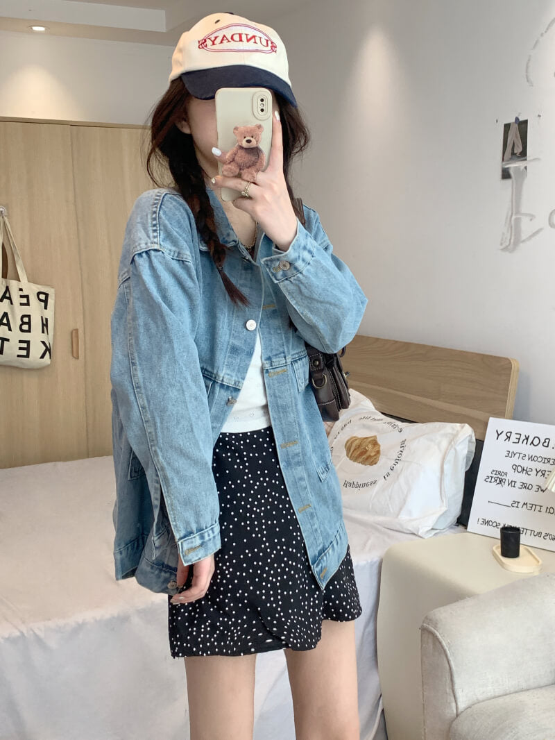 OOTDAY Korean Denim Jacket – Loose Vintage Streetwear Student Style