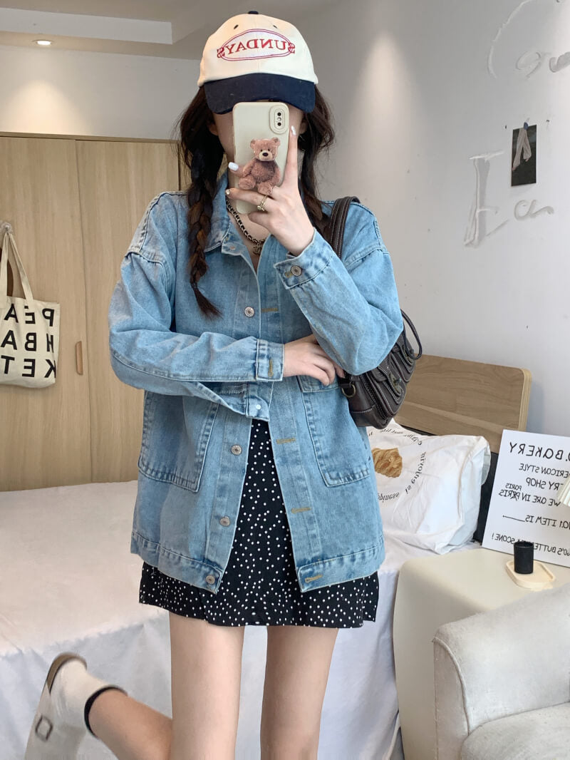 OOTDAY Korean Denim Jacket – Loose Vintage Streetwear Student Style