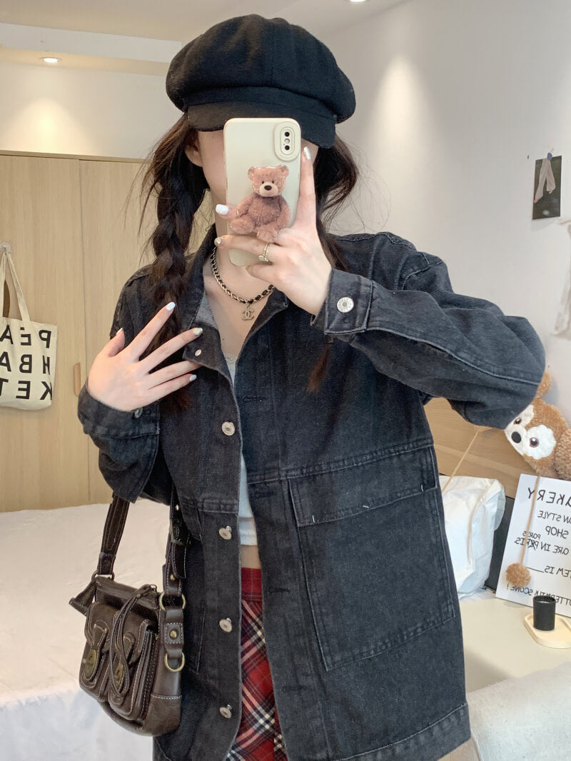 OOTDAY Korean Denim Jacket – Loose Vintage Streetwear Student Style