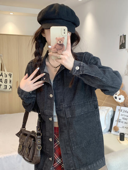 OOTDAY Korean Denim Jacket – Loose Vintage Streetwear Student Style
