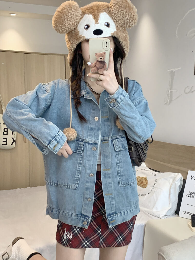 OOTDAY Korean Denim Jacket – Loose Vintage Streetwear Student Style
