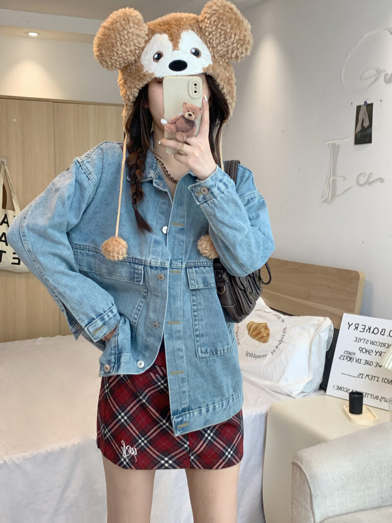 OOTDAY Korean Denim Jacket – Loose Vintage Streetwear Student Style