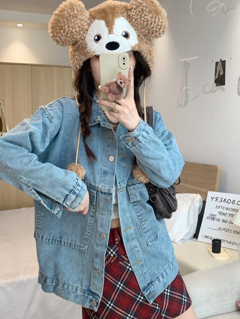 OOTDAY Korean Denim Jacket – Loose Vintage Streetwear Student Style