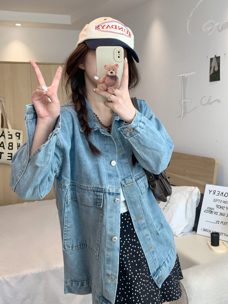 OOTDAY Korean Denim Jacket – Loose Vintage Streetwear Student Style