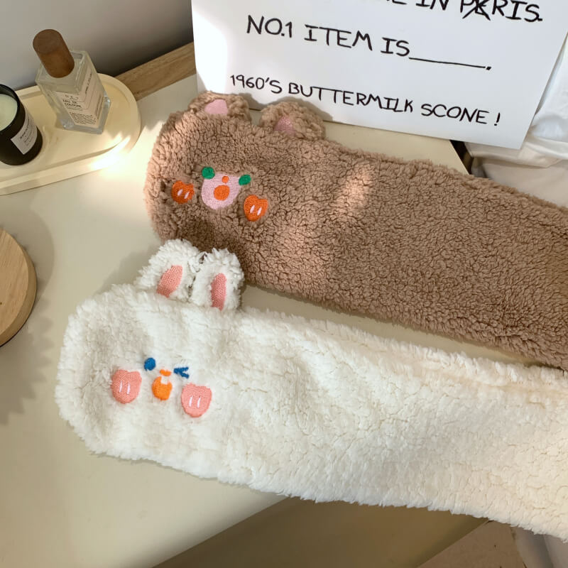 OOTDAY Blush Bunny Scarf – Cute Winter Fleece Neck Warmer for Girls