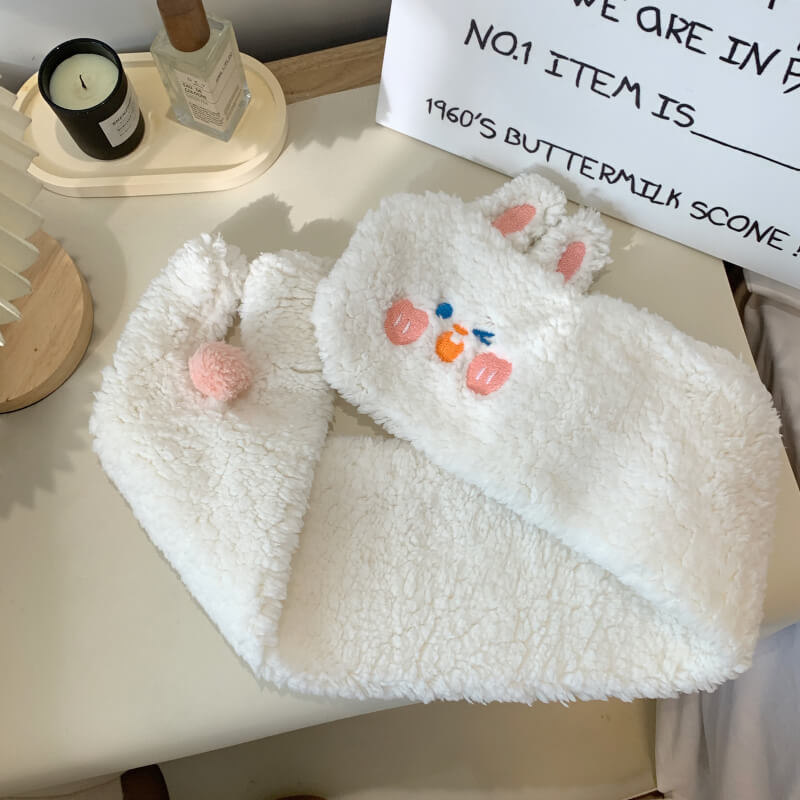 OOTDAY Blush Bunny Scarf – Cute Winter Fleece Neck Warmer for Girls