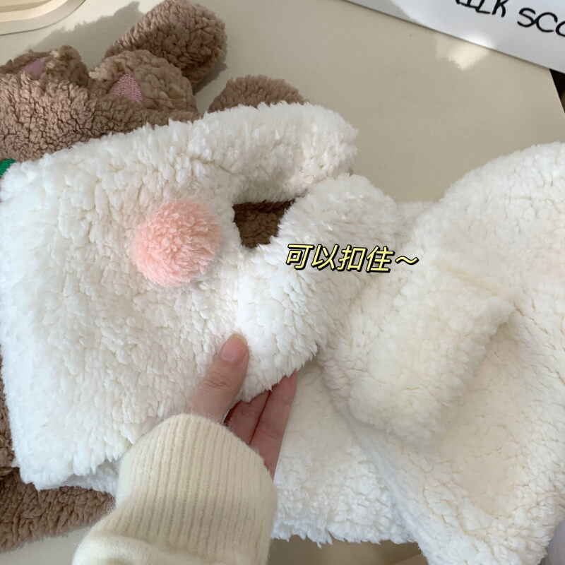 OOTDAY Blush Bunny Scarf – Cute Winter Fleece Neck Warmer for Girls
