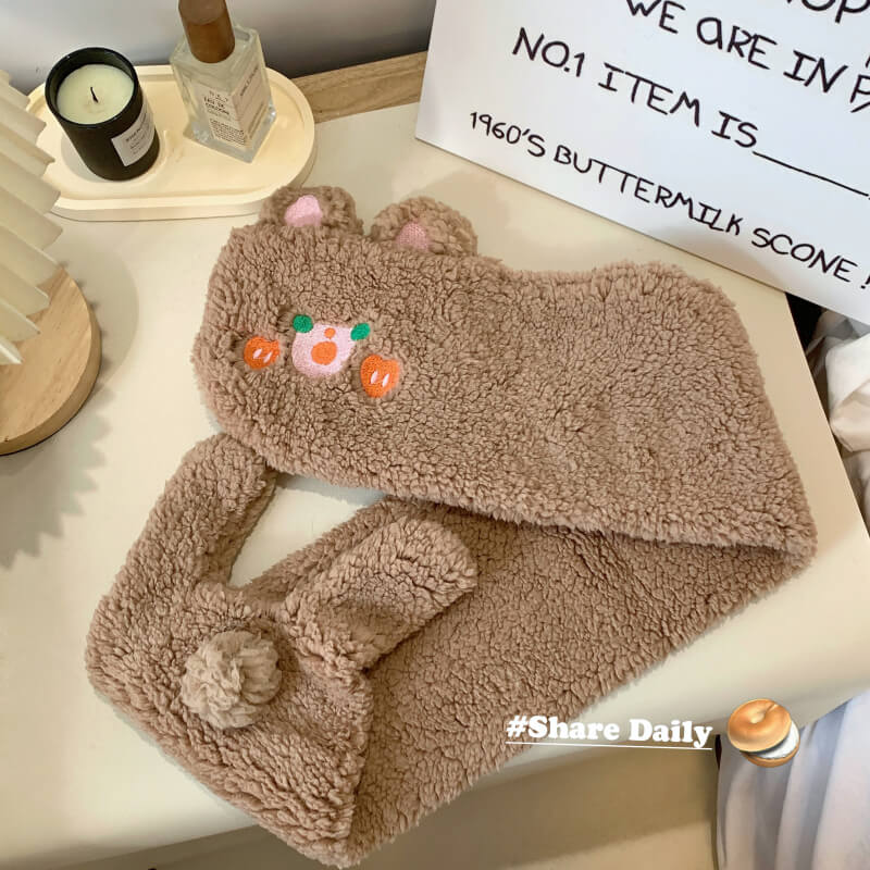 OOTDAY Blush Bunny Scarf – Cute Winter Fleece Neck Warmer for Girls