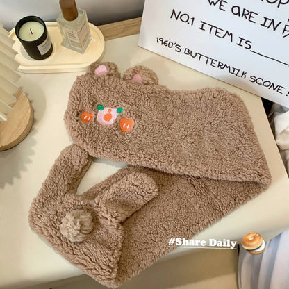 OOTDAY Blush Bunny Scarf – Cute Winter Fleece Neck Warmer for Girls