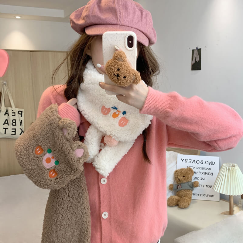 OOTDAY Blush Bunny Scarf – Cute Winter Fleece Neck Warmer for Girls