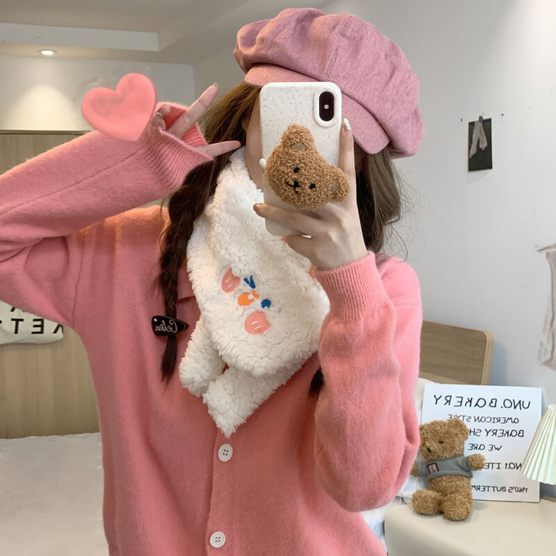OOTDAY Blush Bunny Scarf – Cute Winter Fleece Neck Warmer for Girls