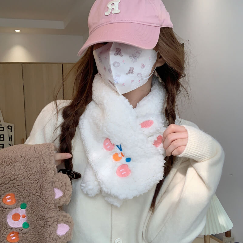 OOTDAY Blush Bunny Scarf – Cute Winter Fleece Neck Warmer for Girls