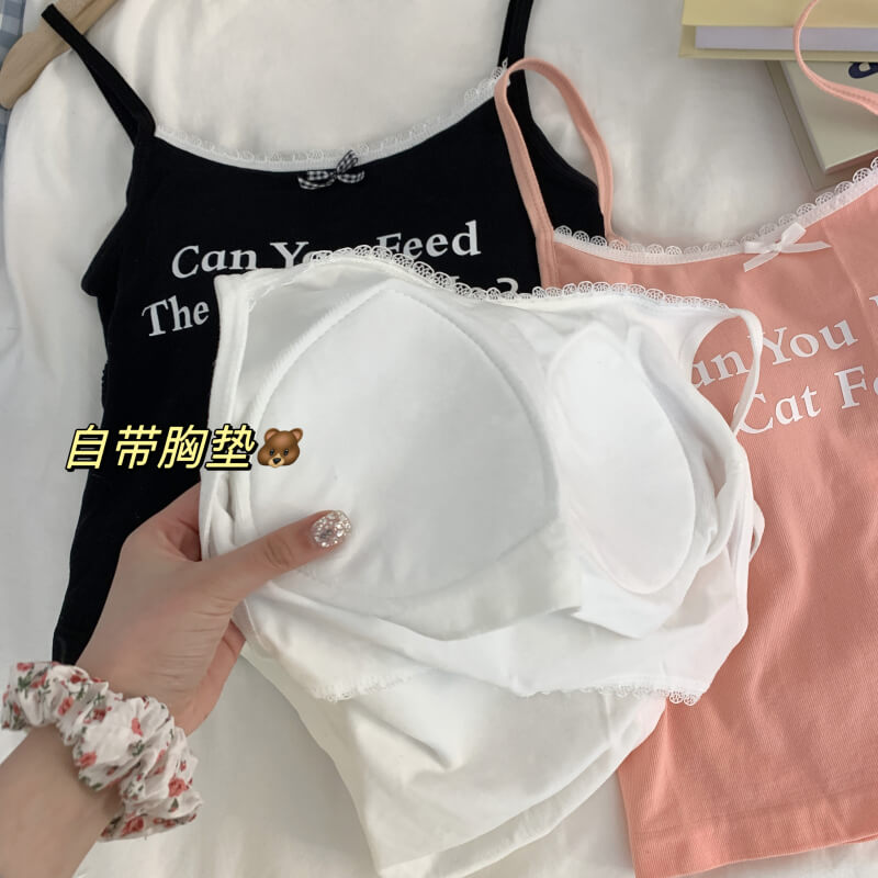 OOTDAY Letter Print Slim Fit Lace Camisole – Summer Y2K Tank Top