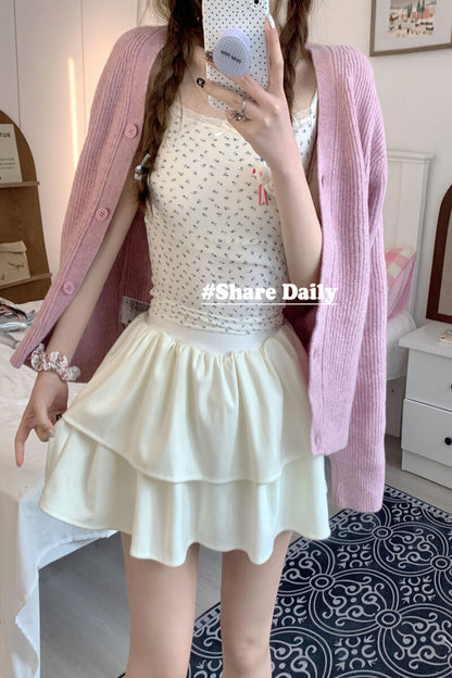 OOTDAY Sweet Ruffled Puff Mini Skirt – High Waist A-Line Skirt