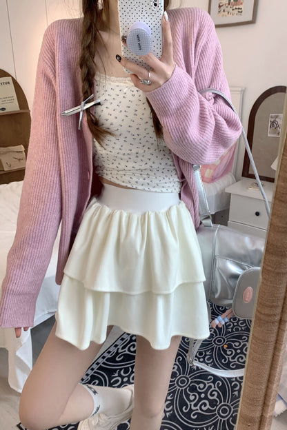 OOTDAY Sweet Ruffled Puff Mini Skirt – High Waist A-Line Skirt