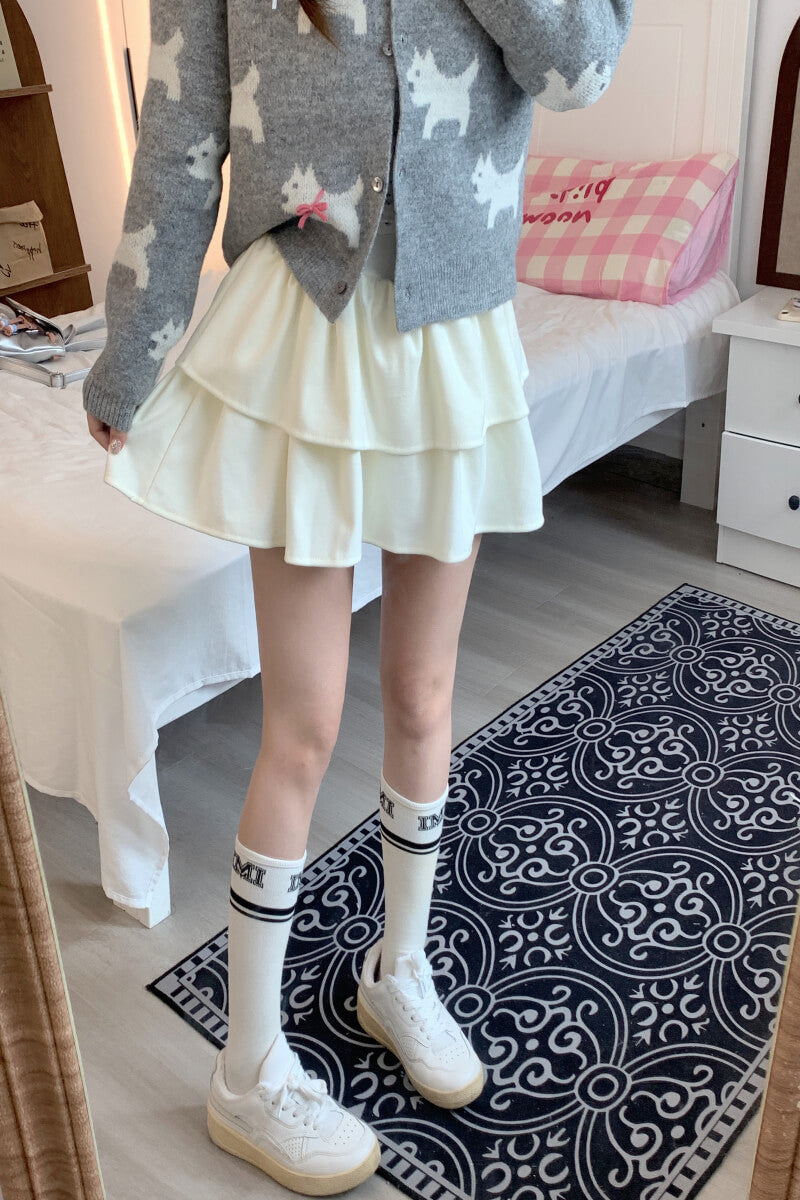 OOTDAY Sweet Ruffled Puff Mini Skirt – High Waist A-Line Skirt