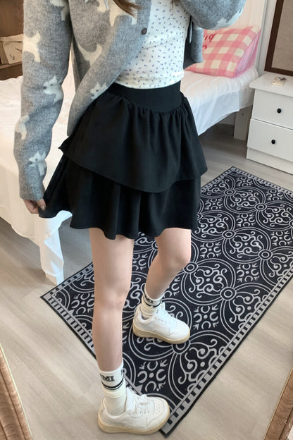 OOTDAY Sweet Ruffled Puff Mini Skirt – High Waist A-Line Skirt