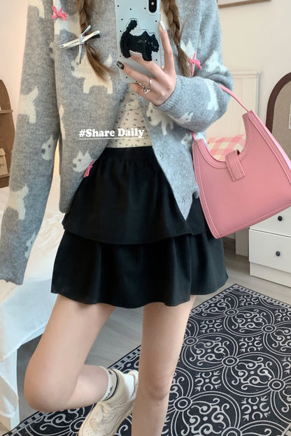 OOTDAY Sweet Ruffled Puff Mini Skirt – High Waist A-Line Skirt