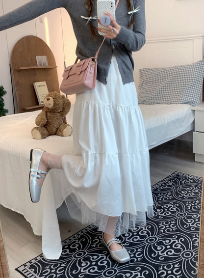 OOTDAY Sweet Tiered Mesh Skirt – Korean Style Preppy A-Line Skirt for Summer