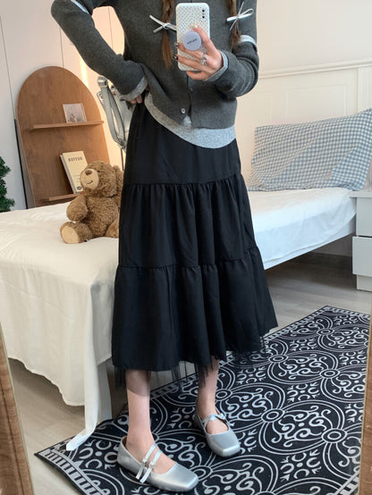 OOTDAY Sweet Tiered Mesh Skirt – Korean Style Preppy A-Line Skirt for Summer