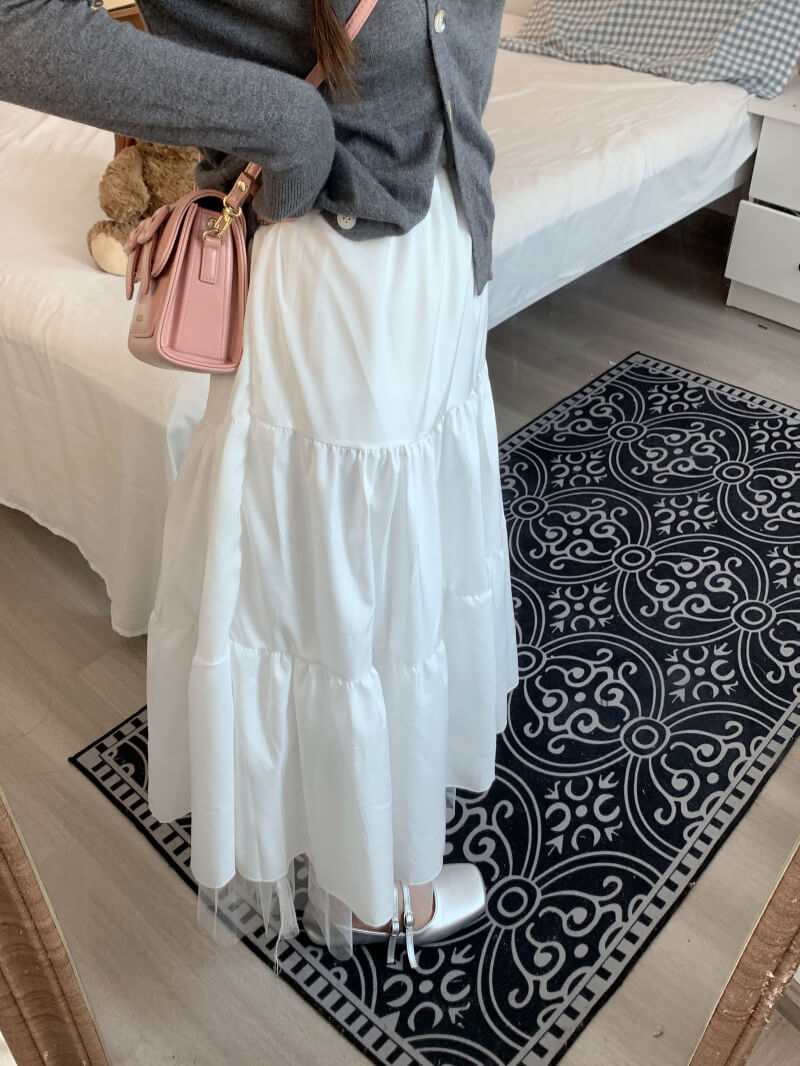 OOTDAY Sweet Tiered Mesh Skirt – Korean Style Preppy A-Line Skirt for Summer