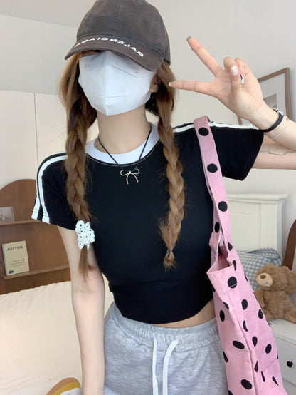 OOTDAY Slim Fit Cotton Cropped Tee for Women – Summer Graphic T-Shirt in Black, White, and Pink
