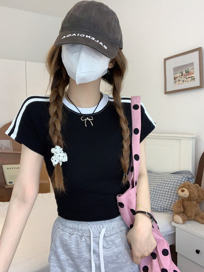 OOTDAY Slim Fit Cotton Cropped Tee for Women – Summer Graphic T-Shirt in Black, White, and Pink