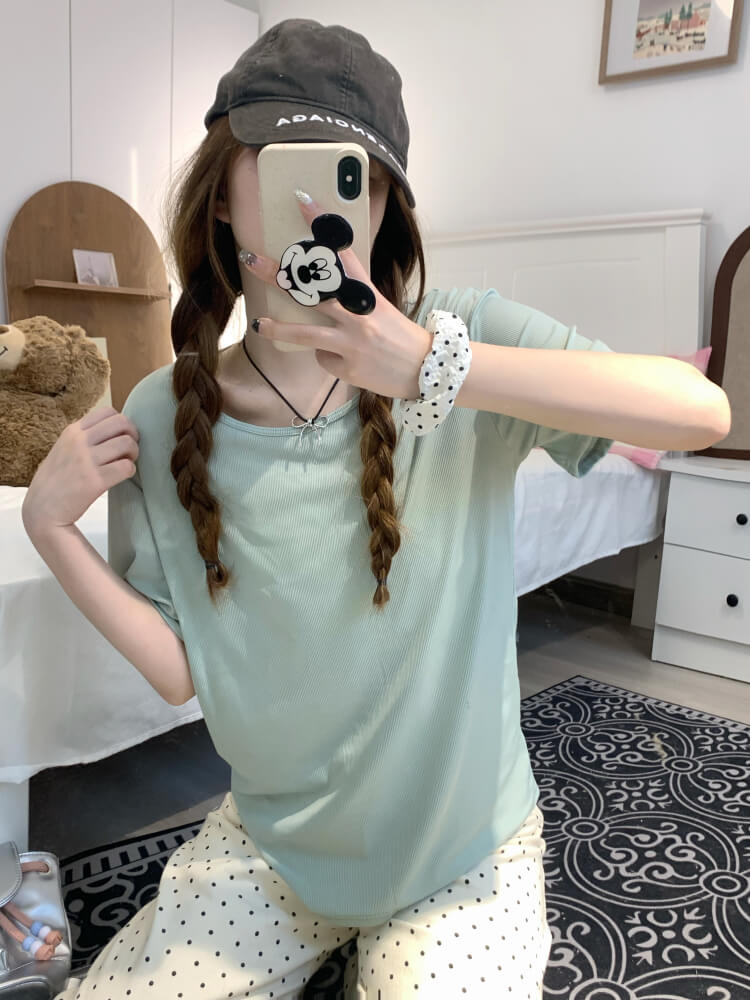 OOTDAY Ice Silk Short Sleeve Slim Tee for Women – Lightweight Summer Basic in Black, Blue, Yellow, Gray, Green