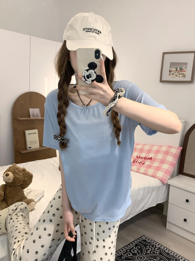 OOTDAY Ice Silk Short Sleeve Slim Tee for Women – Lightweight Summer Basic in Black, Blue, Yellow, Gray, Green