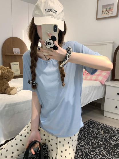 OOTDAY Ice Silk Short Sleeve Slim Tee for Women – Lightweight Summer Basic in Black, Blue, Yellow, Gray, Green