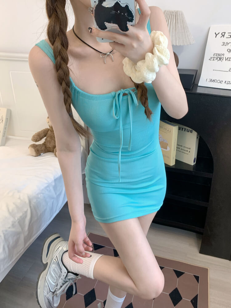 OOTDAY Slim Knit Camisole Dress in Yellow, Purple, and Blue – Sweet Sexy Mini Dress for Summer