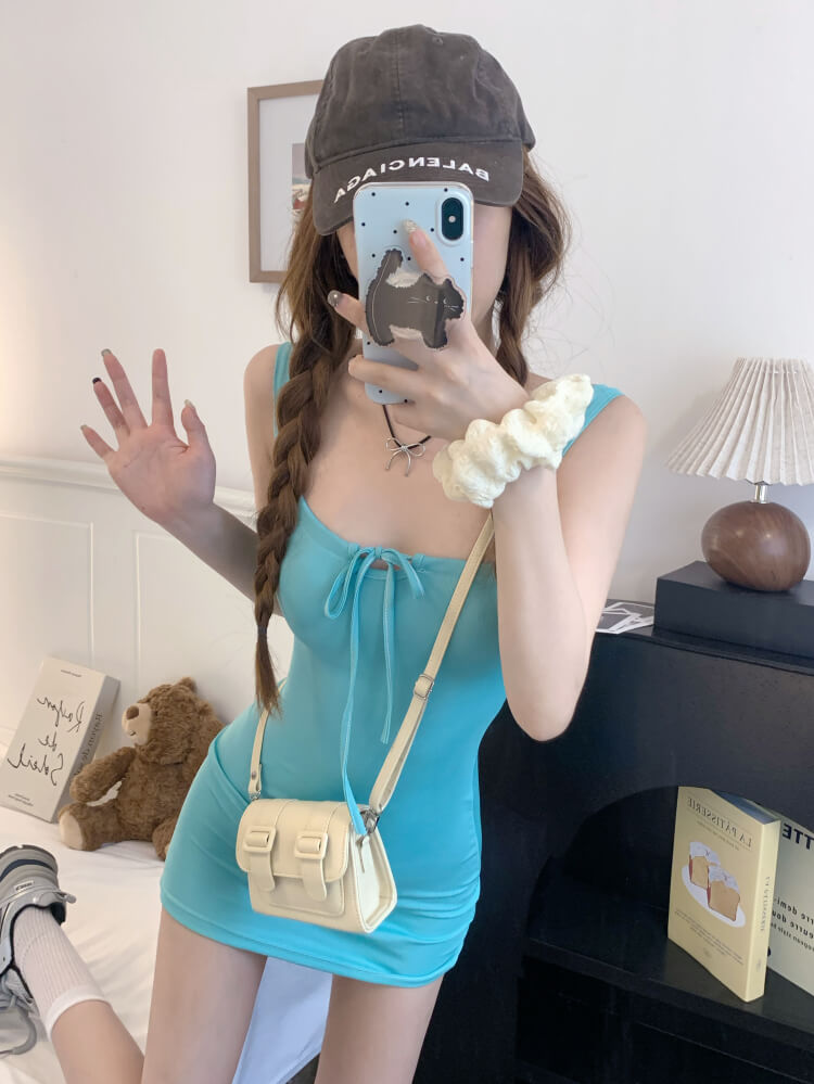 OOTDAY Slim Knit Camisole Dress in Yellow, Purple, and Blue – Sweet Sexy Mini Dress for Summer