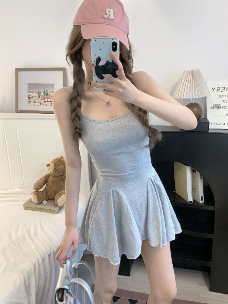 OOTDAY Gray Slim-Fit Camisole Dress and Cardigan Set – Summer Sexy Outfit for Girls