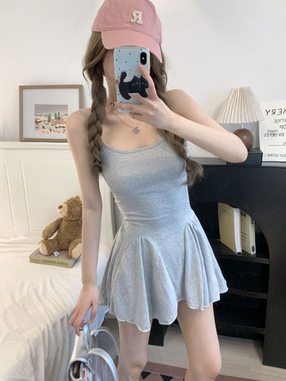 OOTDAY Gray Slim-Fit Camisole Dress and Cardigan Set – Summer Sexy Outfit for Girls