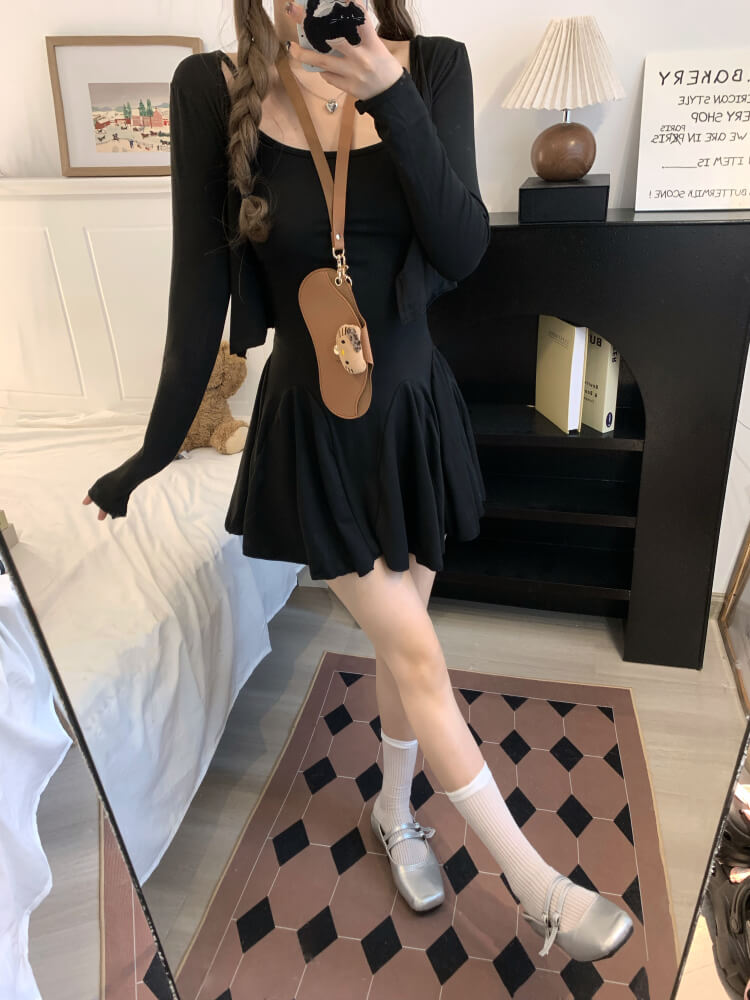 OOTDAY Gray Slim-Fit Camisole Dress and Cardigan Set – Summer Sexy Outfit for Girls