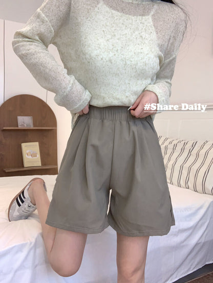 OOTDAY Pink Ice Silk Loose High Waist Shorts – Summer Casual Wear for Girls