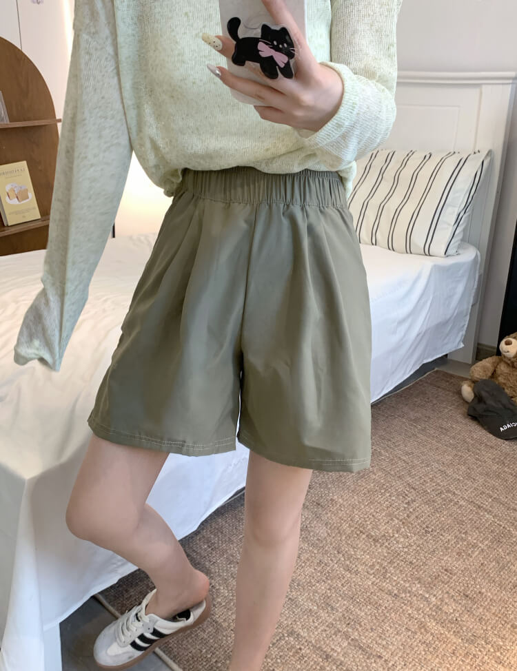 OOTDAY Pink Ice Silk Loose High Waist Shorts – Summer Casual Wear for Girls
