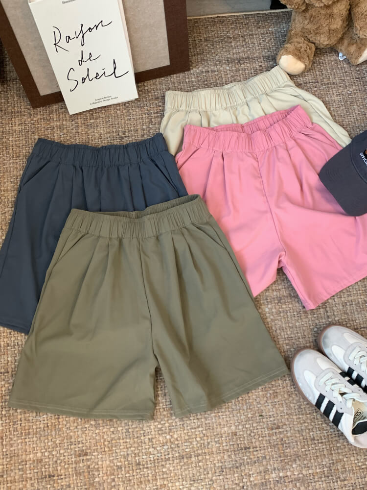 OOTDAY Pink Ice Silk Loose High Waist Shorts – Summer Casual Wear for Girls