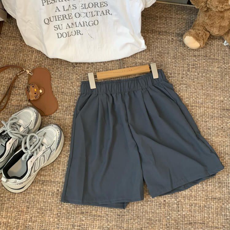 OOTDAY Pink Ice Silk Loose High Waist Shorts – Summer Casual Wear for Girls