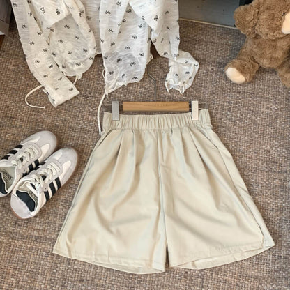 OOTDAY Pink Ice Silk Loose High Waist Shorts – Summer Casual Wear for Girls