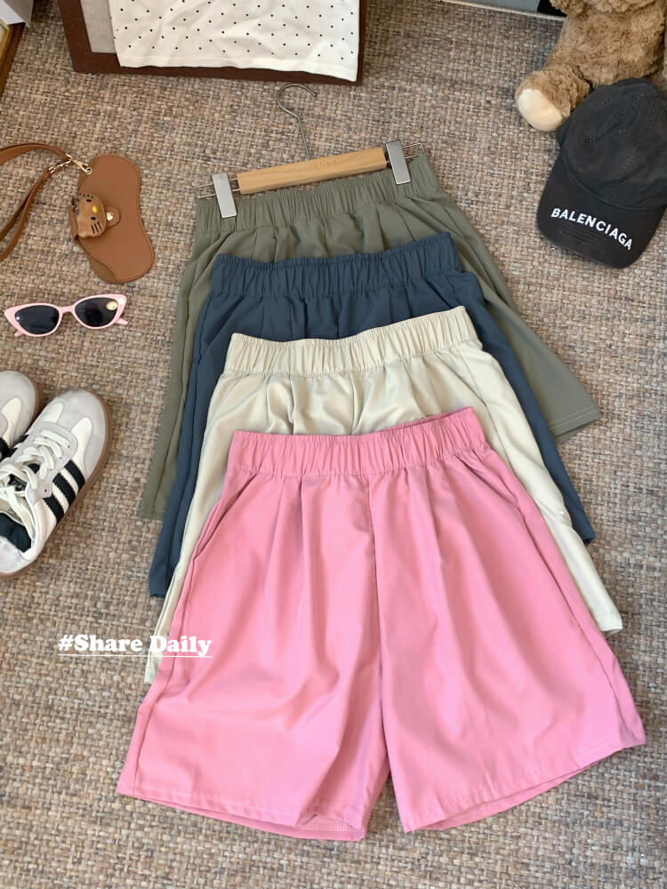 OOTDAY Pink Ice Silk Loose High Waist Shorts – Summer Casual Wear for Girls