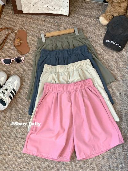 OOTDAY Pink Ice Silk Loose High Waist Shorts – Summer Casual Wear for Girls