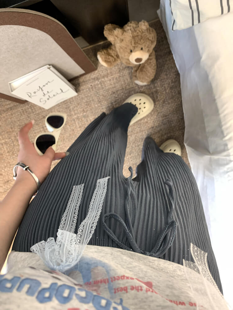 OOTDAY chiffon wide-leg pants, shiny pleated ice silk trousers, spring summer flowy pants, lightweight high-waisted pants for women, mist blue khaki lounge pants