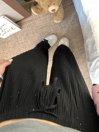 OOTDAY chiffon wide-leg pants, shiny pleated ice silk trousers, spring summer flowy pants, lightweight high-waisted pants for women, mist blue khaki lounge pants