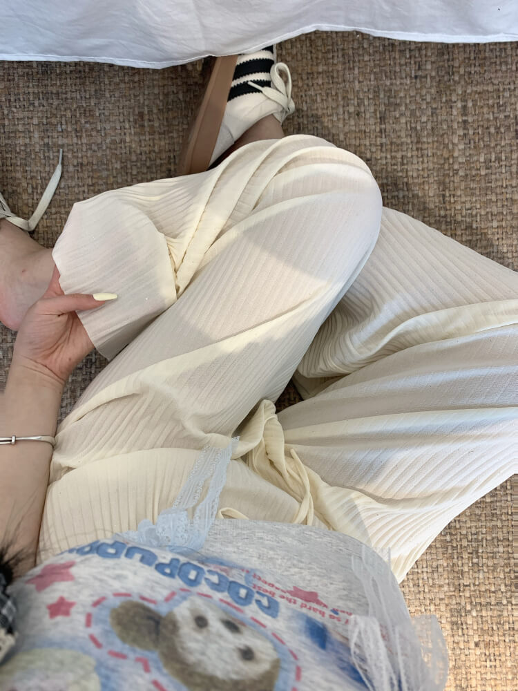 OOTDAY chiffon wide-leg pants, shiny pleated ice silk trousers, spring summer flowy pants, lightweight high-waisted pants for women, mist blue khaki lounge pants