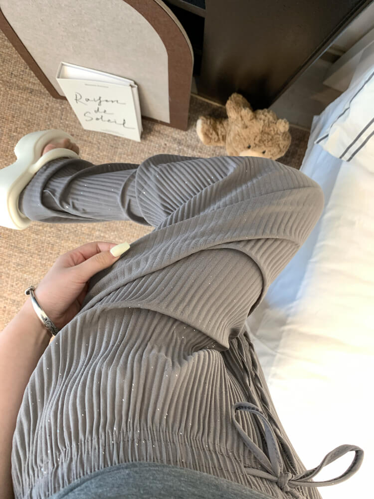 OOTDAY chiffon wide-leg pants, shiny pleated ice silk trousers, spring summer flowy pants, lightweight high-waisted pants for women, mist blue khaki lounge pants