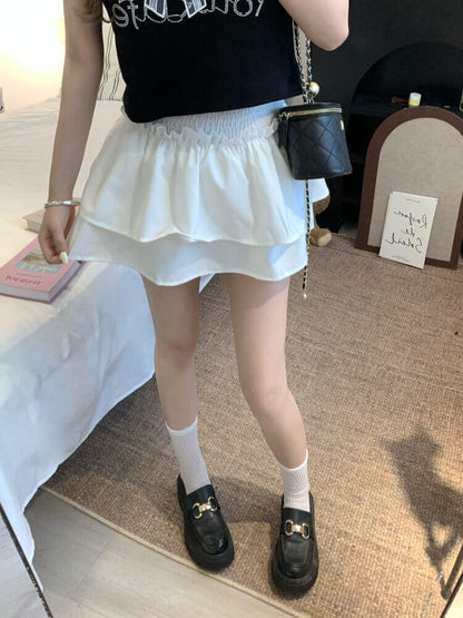 OOTDAY balletcore skirt, tiered ruffled mini skirt, high-waisted summer skirt, white black cute A-line skirt, ballet aesthetic fashion 2025