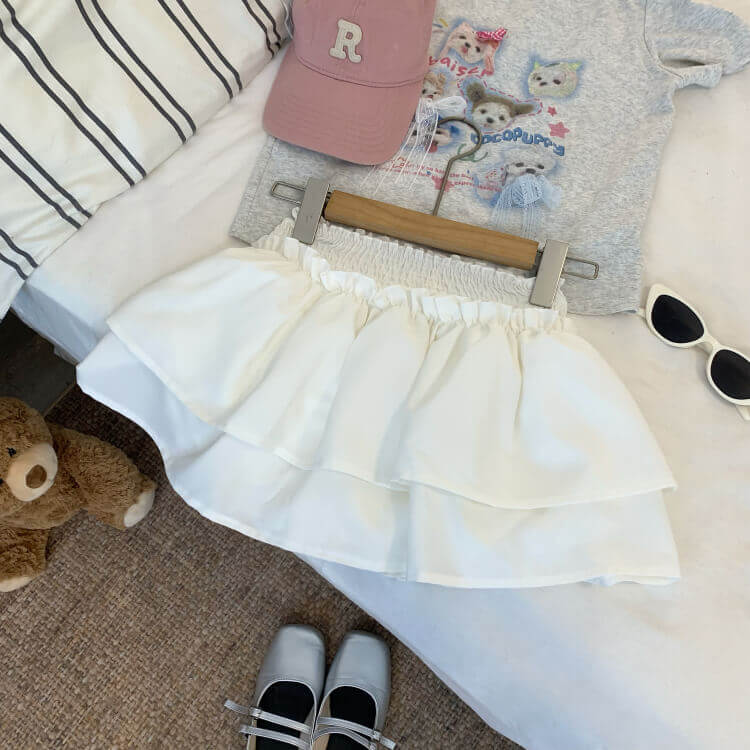 OOTDAY balletcore skirt, tiered ruffled mini skirt, high-waisted summer skirt, white black cute A-line skirt, ballet aesthetic fashion 2025