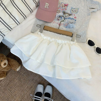 OOTDAY balletcore skirt, tiered ruffled mini skirt, high-waisted summer skirt, white black cute A-line skirt, ballet aesthetic fashion 2025
