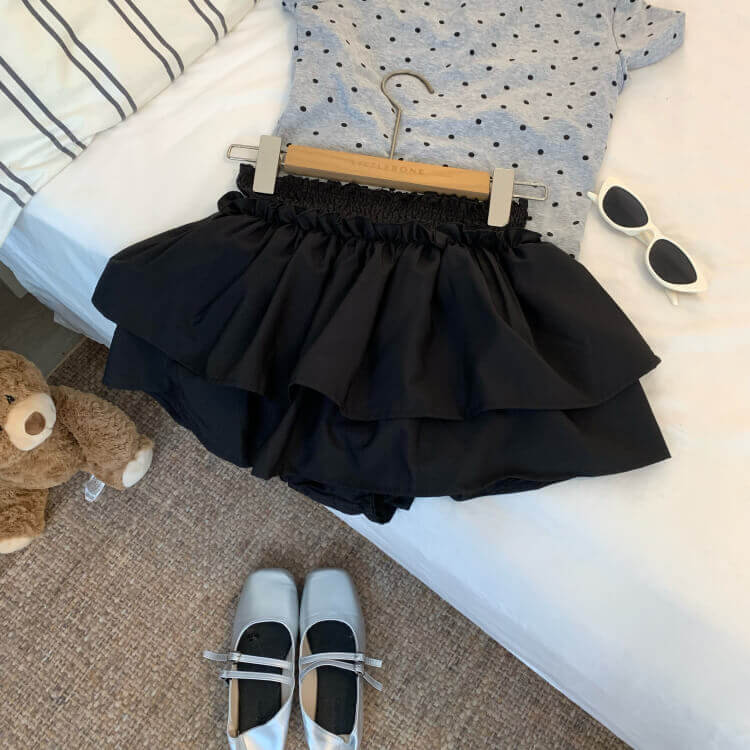 OOTDAY balletcore skirt, tiered ruffled mini skirt, high-waisted summer skirt, white black cute A-line skirt, ballet aesthetic fashion 2025